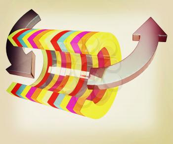 3d colorful abstract cut pipe and arrows on a white background. 3D illustration. Vintage style.