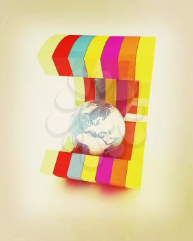 3d colorful abstract shape and Earth on a white background. 3D illustration. Vintage style.