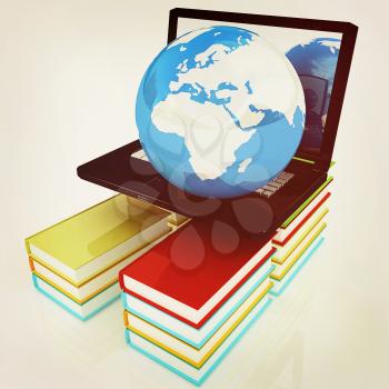 concept of online education on a white background. 3D illustration. Vintage style.