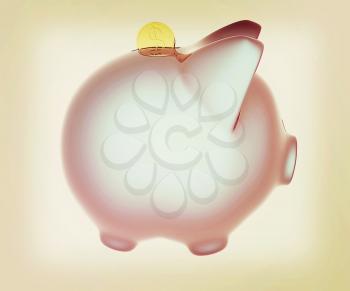 piggy bank and falling coins on white background. 3D illustration. Vintage style.