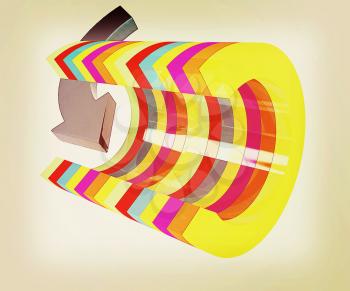 3d colorful abstract cut pipe and arrow on a white background. 3D illustration. Vintage style.
