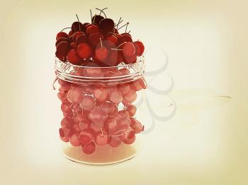 Bank of fresh cherries on a white background . 3D illustration. Vintage style.