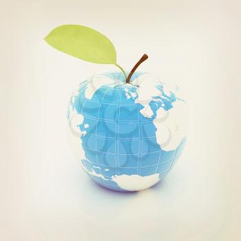 Apple for earth on a white background. 3D illustration. Vintage style.