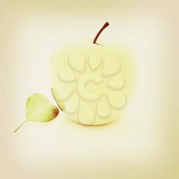 apple with leaf on a white background. 3D illustration. Vintage style.