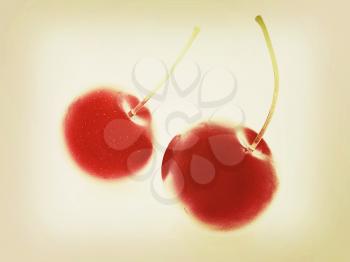 Sweet cherries on a white background. 3D illustration. Vintage style.