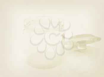Empty glass jar with cover isolated on white background . 3D illustration. Vintage style.