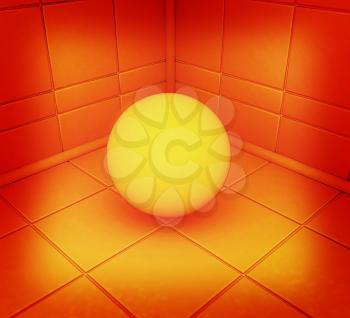 Corner in the room with ball on a white background. 3D illustration. Vintage style.