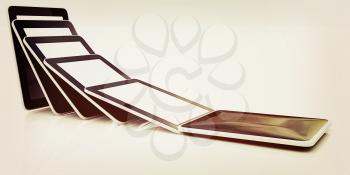 dynamics of the fall of the phone on a white background. 3D illustration. Vintage style.