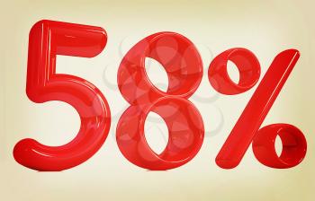 3d red 58 - fifty eight percent on a white background. 3D illustration. Vintage style.