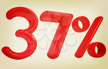 3d red 37 - thirty seven percent on a white background. 3D illustration. Vintage style.