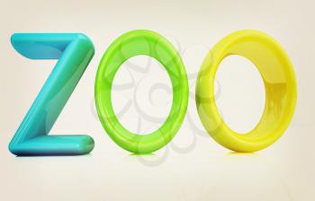 Colorful 3d text Zoo on a white background. 3D illustration. Vintage style.