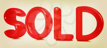 3d red text sold on a white background. 3D illustration. Vintage style.