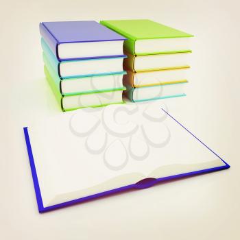 colorful real books on white background. 3D illustration. Vintage style.