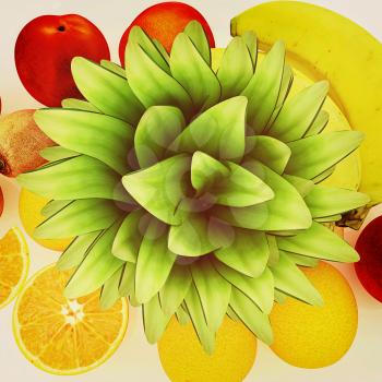 colorful citrus background. 3D illustration. Vintage style.