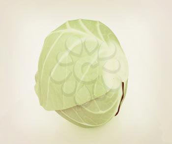 Green cabbage on a white background. 3D illustration. Vintage style.