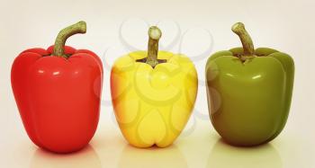 Bell peppers (bulgarian pepper) on a white background. 3D illustration. Vintage style.