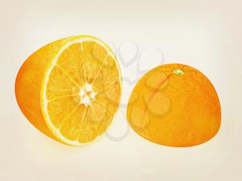half oranges on a white background. 3D illustration. Vintage style.