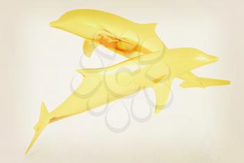 golden dolphin on a white background. 3D illustration. Vintage style.