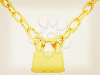 gold chains and padlock isolation on white background - 3d illustration. 3D illustration. Vintage style.