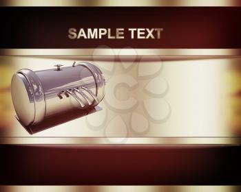 Abstract background with chrome metal pressure vessel. 3D illustration. Vintage style.