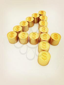 the number four of gold coins with dollar sign on a white background. 3D illustration. Vintage style.
