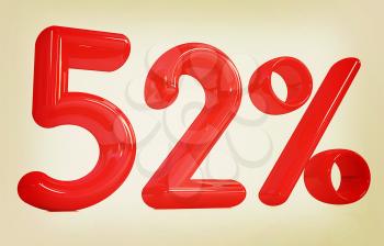 3d red 52 - fifty two percent on a white background. 3D illustration. Vintage style.