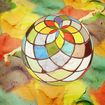 Mosaic ball on a colorful background. 3D illustration. Vintage style.