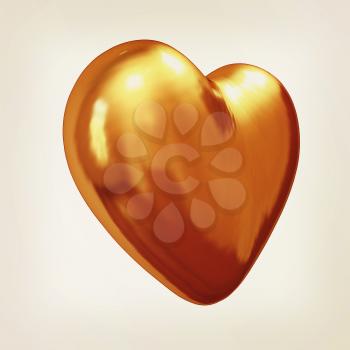 3d glossy metall heart isolated on white background. 3D illustration. Vintage style.