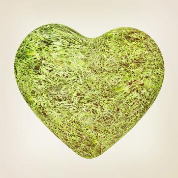 3d grass heart isolated on white background. 3D illustration. Vintage style.