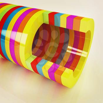 3d colorful abstract cut pipe on a white background. 3D illustration. Vintage style.