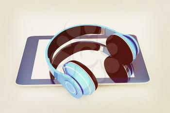 phone and headphones on a white background. 3D illustration. Vintage style.