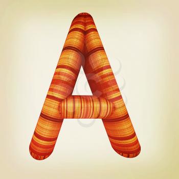 Wooden Alphabet. Letter A on a white background. 3D illustration. Vintage style.