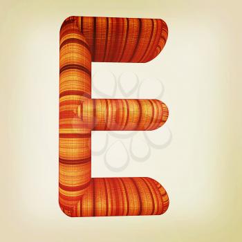 Wooden Alphabet. Letter E on a white background. 3D illustration. Vintage style.