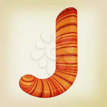 Wooden Alphabet. Letter J on a white background. 3D illustration. Vintage style.