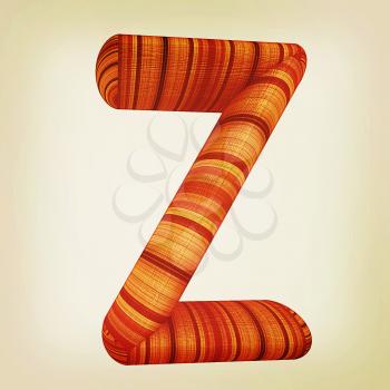 Wooden Alphabet. Letter Z on a white background. 3D illustration. Vintage style.