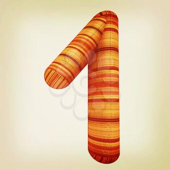 Wooden number 1- one on a white background. . 3D illustration. Vintage style.
