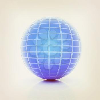 Abstract 3d sphere with blue mosaic design on a white background. 3D illustration. Vintage style.