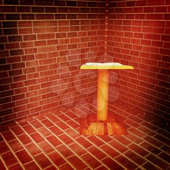 The cathedra in the corner of a brick . 3D illustration. Vintage style.
