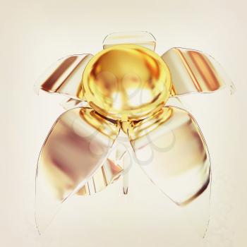 Chrome flower with a gold head on a white background. 3D illustration. Vintage style.