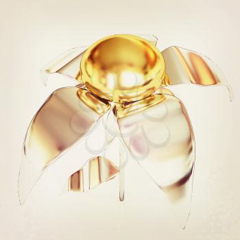Chrome flower with a gold head on a white background. 3D illustration. Vintage style.