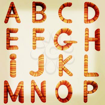 Wooden Alphabet set on a white background. 3D illustration. Vintage style.