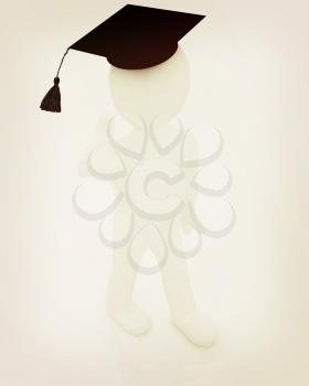 3d man in a graduation Cap with thumb up on a white background. 3D illustration. Vintage style.