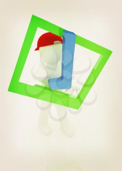3d man in a red peaked cap with thumb up and a huge tick on a white background. 3D illustration. Vintage style.