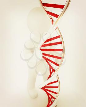 3d men with DNA structure model on a white background. 3D illustration. Vintage style.