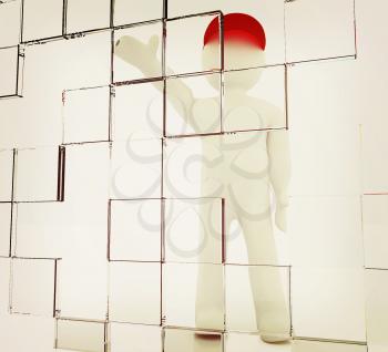 3d man making choice, on white background . 3D illustration. Vintage style.
