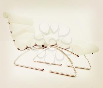 Comfortable white Sun Bed on white background. 3D illustration. Vintage style.