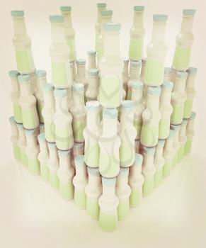 Plastic milk products bottles set on a white background. 3D illustration. Vintage style.