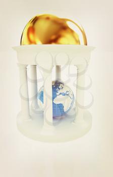 Earth in rotunda on a white background. 3D illustration. Vintage style.