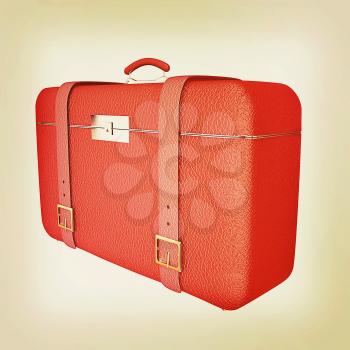 Red traveler's suitcase on a white background. 3D illustration. Vintage style.