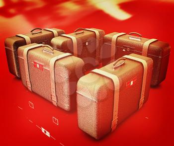 Brown traveler's suitcases. Futuristic 3d illustration . 3D illustration. Vintage style.